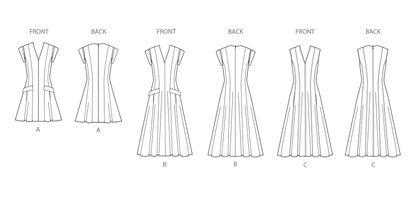 Simplicity S3097 sewing pattern envelope showing a V-neck dress with pockets