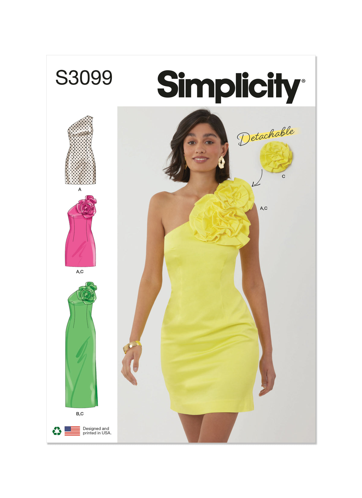 Simplicity S3099 sewing pattern envelope showing a dress
