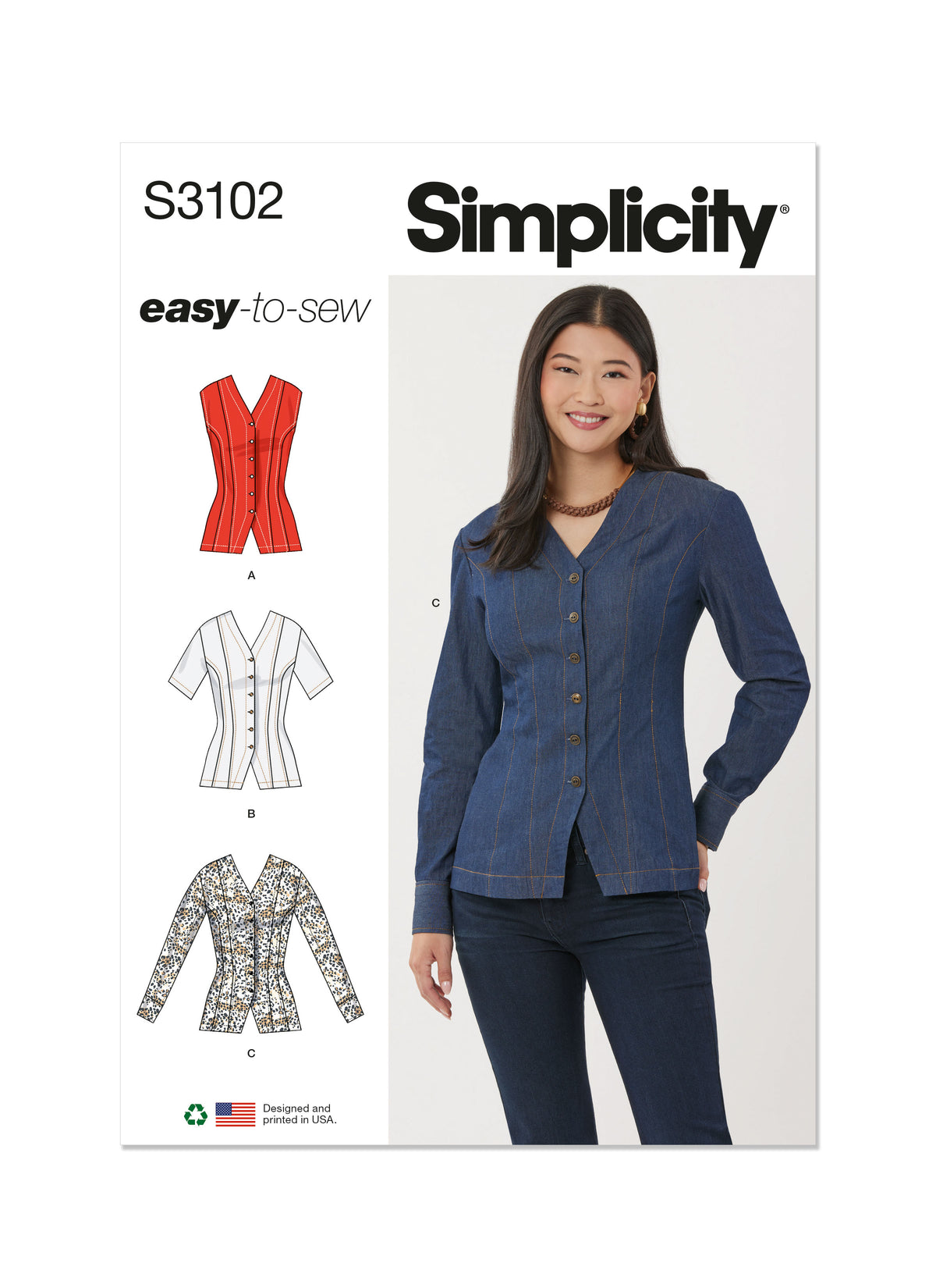 Simplicity S3102 sewing pattern envelope showing tops and waistcoats