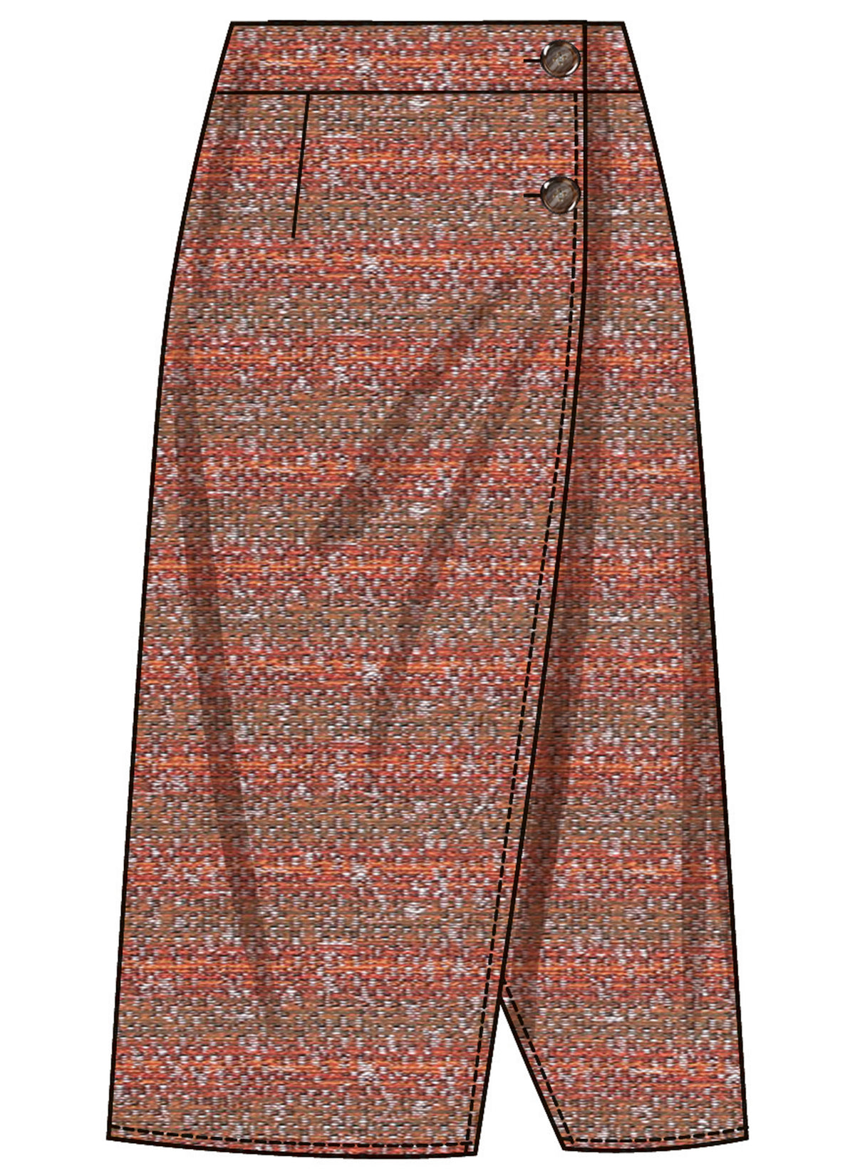Simplicity S3104 sewing pattern envelope showing a wrap skirt with a detachable 3D flower