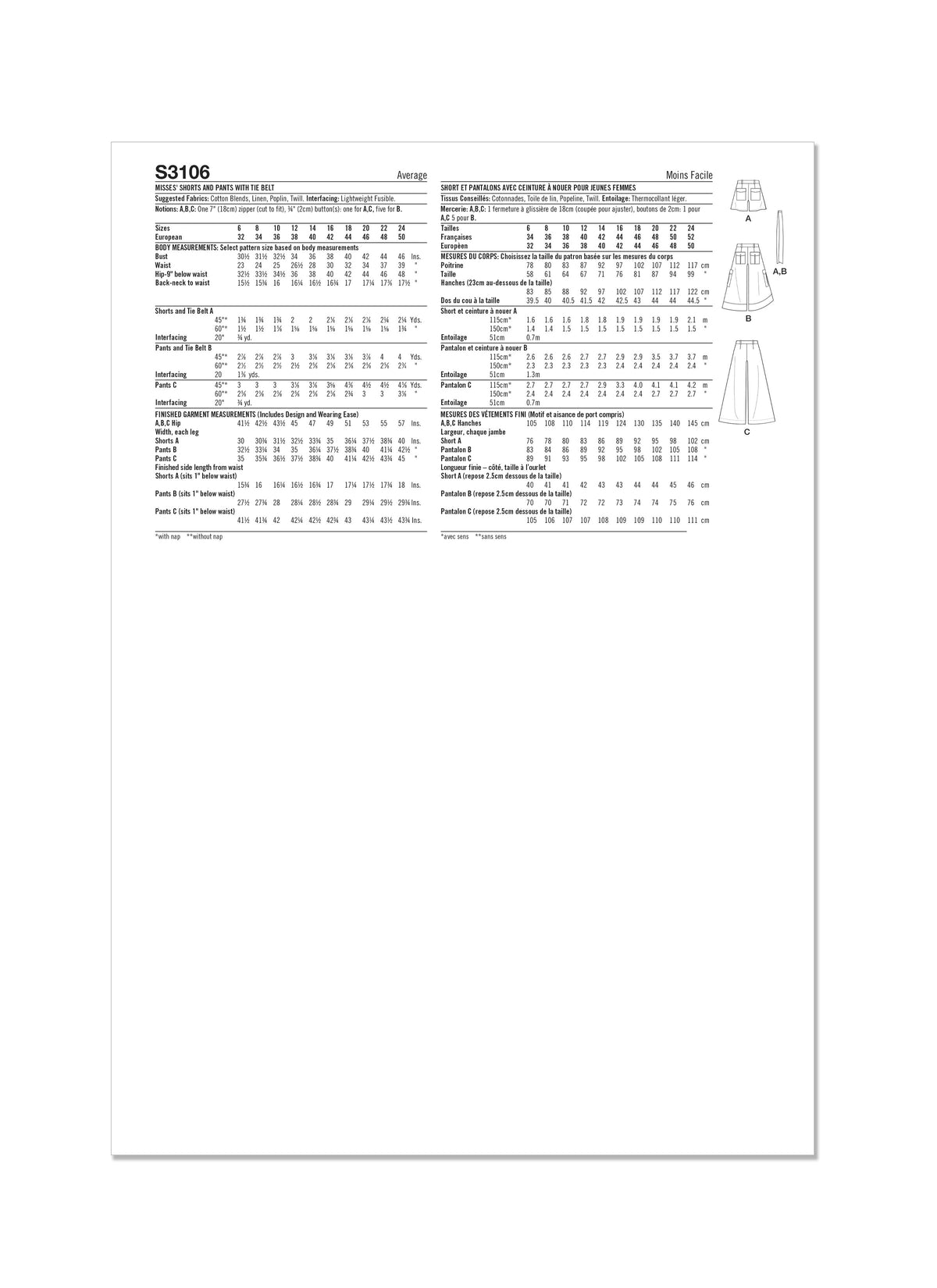 Simplicity S3106 pattern envelope showing a woman wearing a pleated skirt and trousers