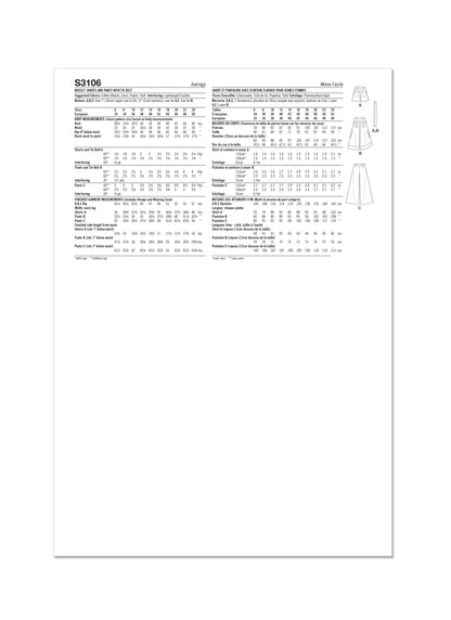 Simplicity S3106 pattern envelope showing a woman wearing a pleated skirt and trousers