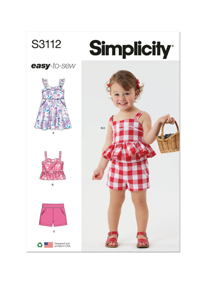 Simplicity S3112 pattern envelope showing toddlers in casual outfits