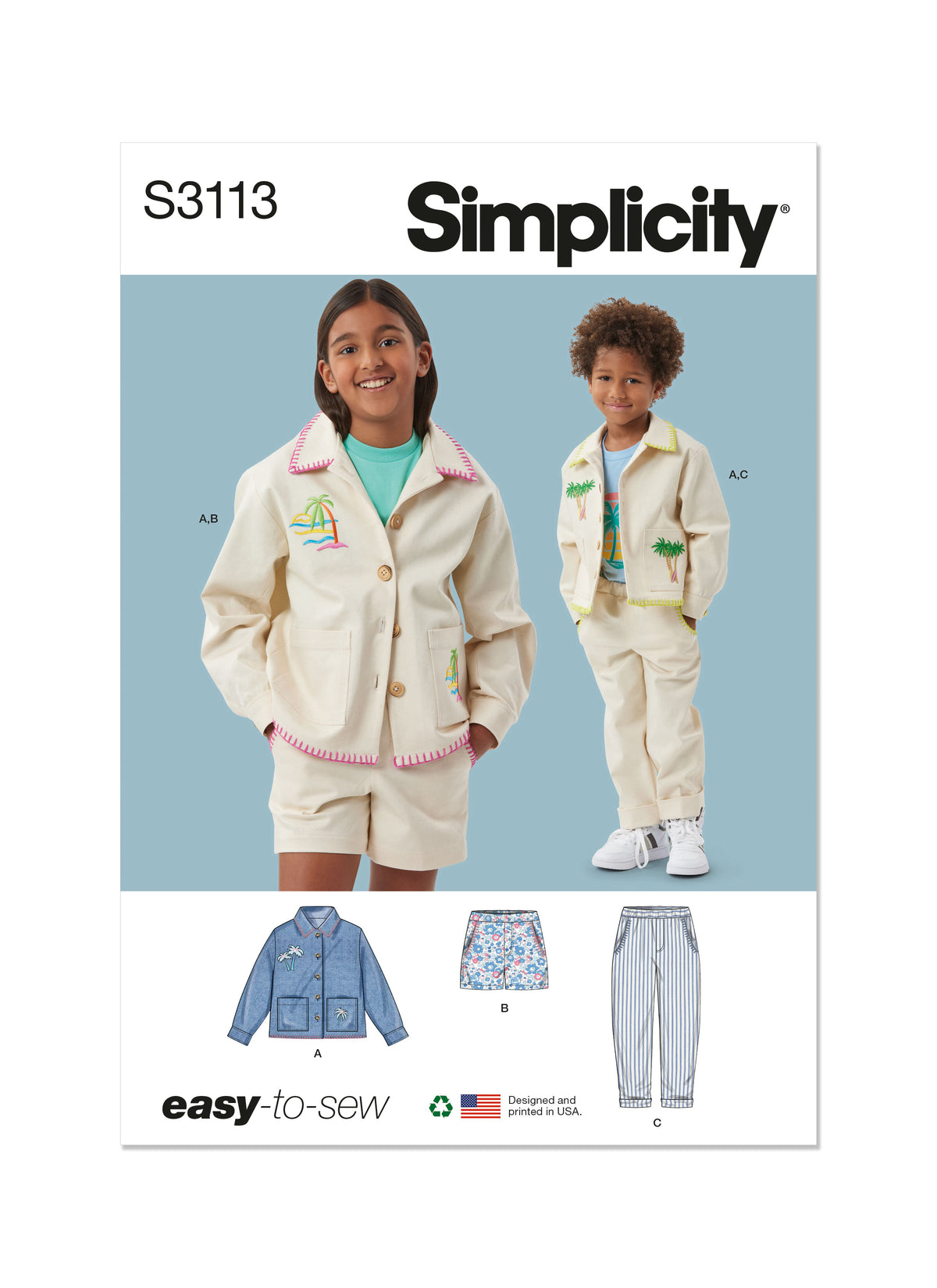 Simplicity S3113 pattern envelope showing girls in casual outfits