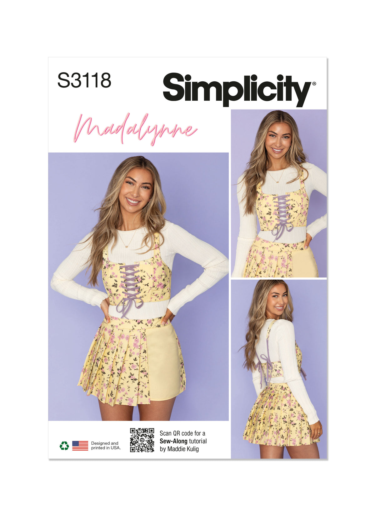 Simplicity S3118 pattern envelope showing women in lace-up tops