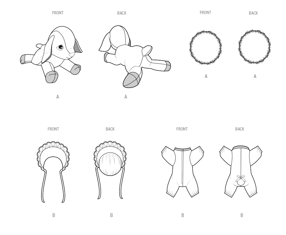 Simplicity S3121 pattern envelope showing three plush animal soft toys with floppy ears on hay bales