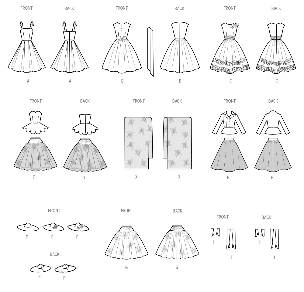 Simplicity S3124 pattern envelope showing doll clothes in 1950s style