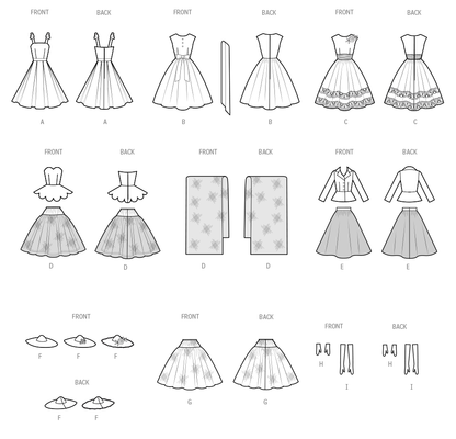 Simplicity S3124 pattern envelope showing doll clothes in 1950s style