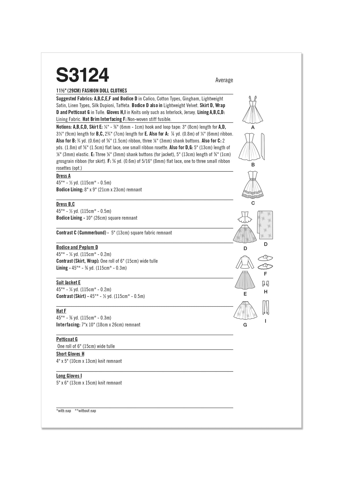 Simplicity S3124 pattern envelope showing doll clothes in 1950s style