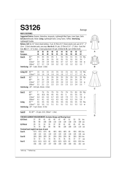 Simplicity S3126 pattern envelope showing men in long period style costume coats
