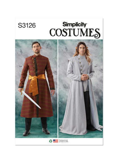 Simplicity S3126 pattern envelope showing men in long period style costume coats
