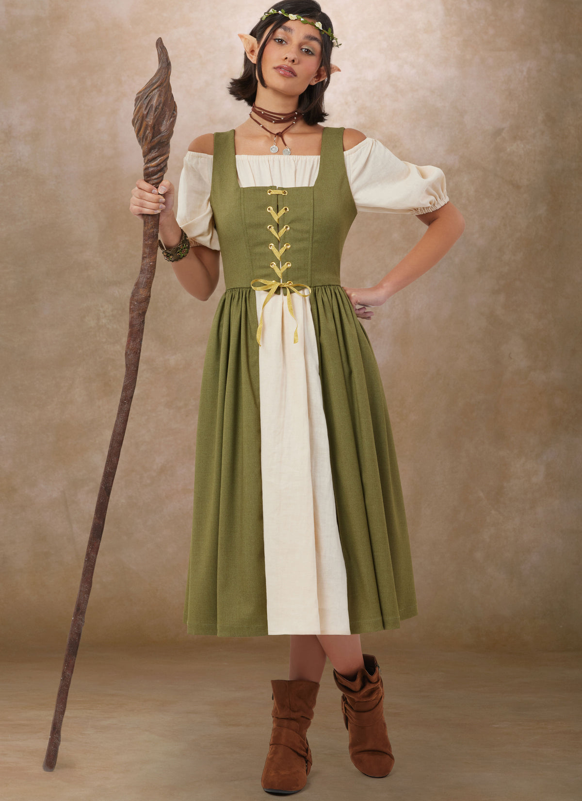 Simplicity S3127 pattern envelope showing women in lace-up bodice costume dresses