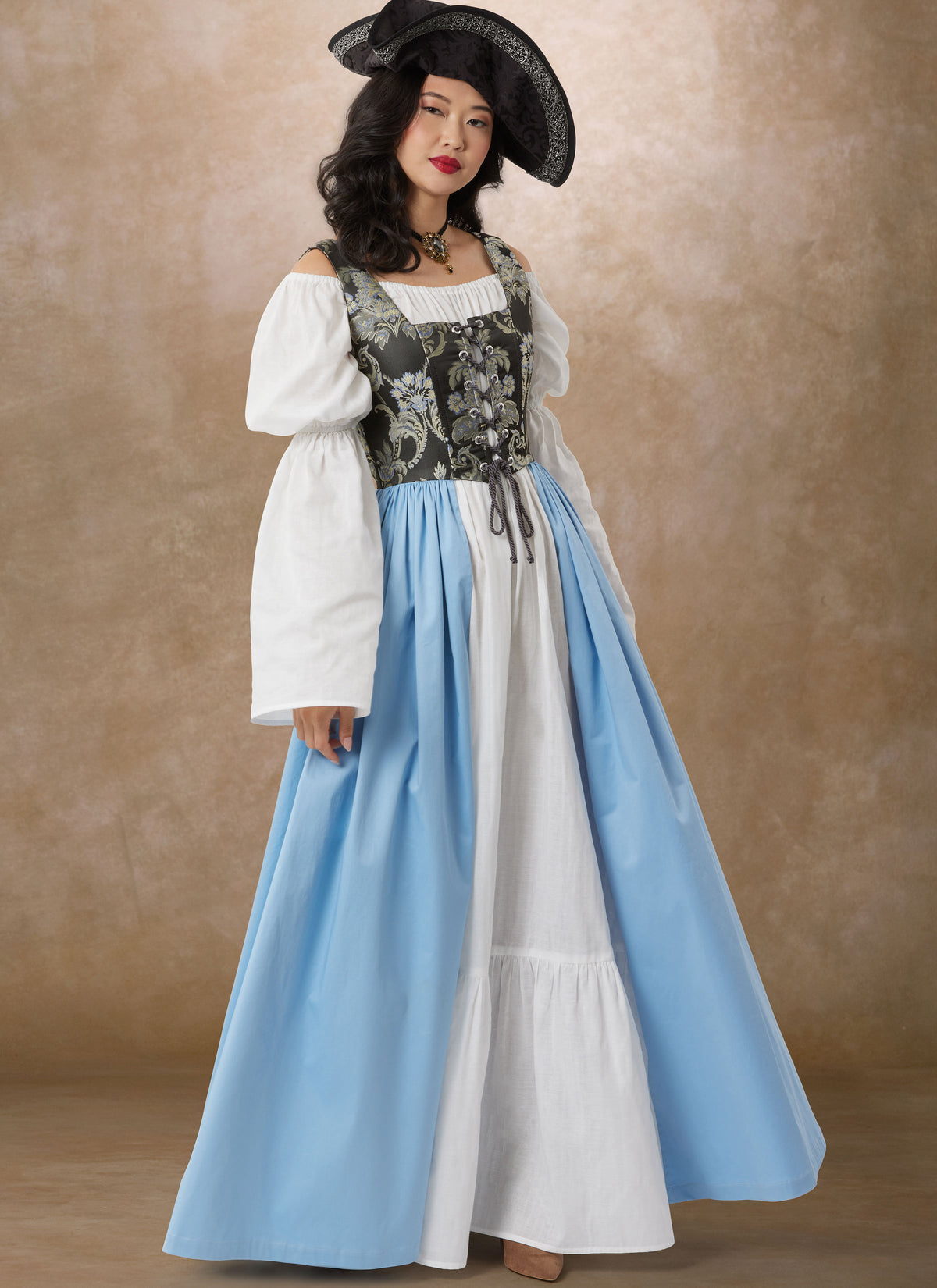 Simplicity S3127 pattern envelope showing women in lace-up bodice costume dresses