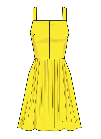 Simplicity S3131 pattern envelope showing women in pleated strappy dresses