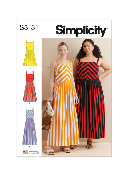 Simplicity S3131 sewing pattern envelope showing a dress