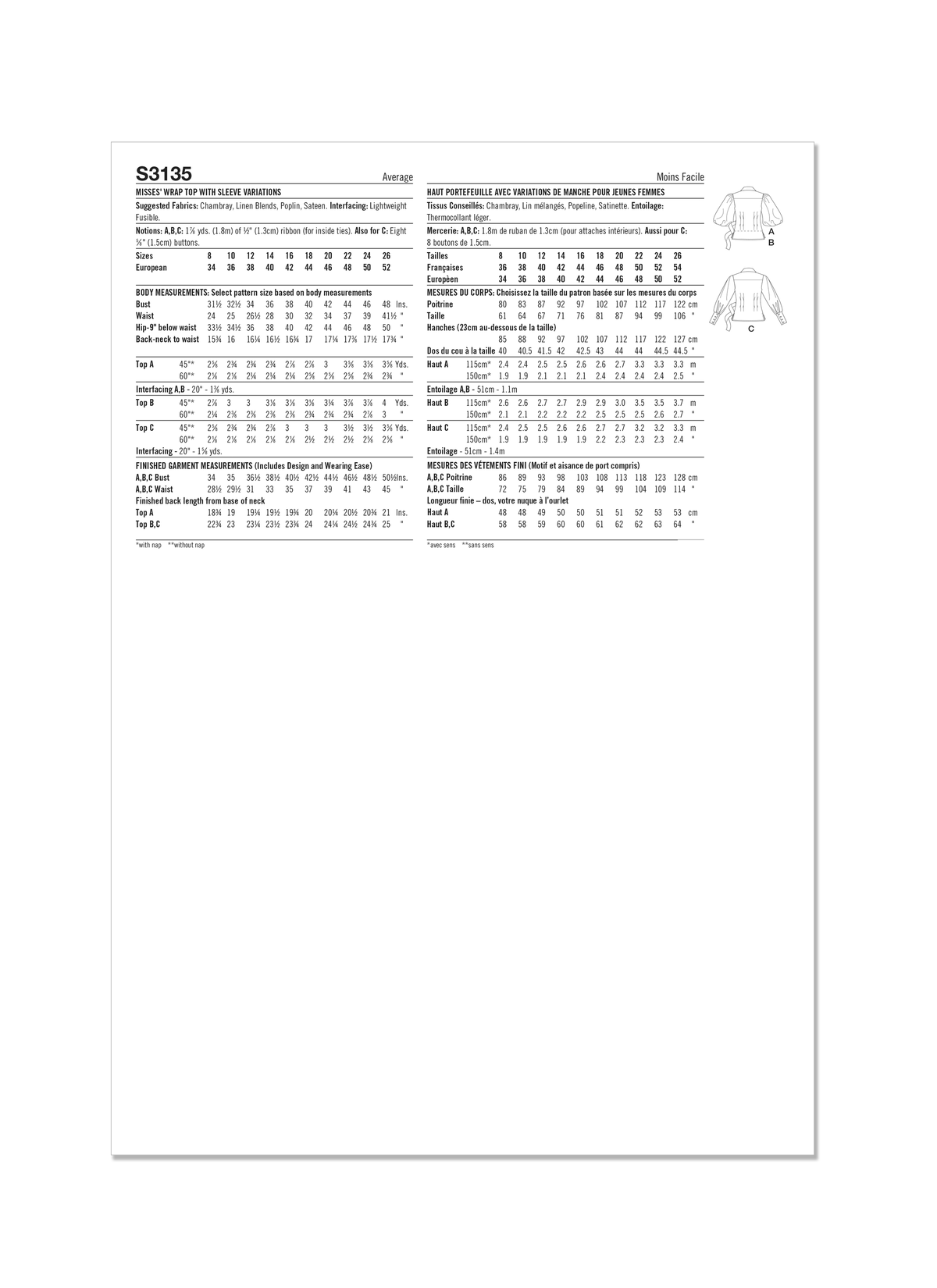 Simplicity S3135 sewing pattern envelope showing a top or waistcoat