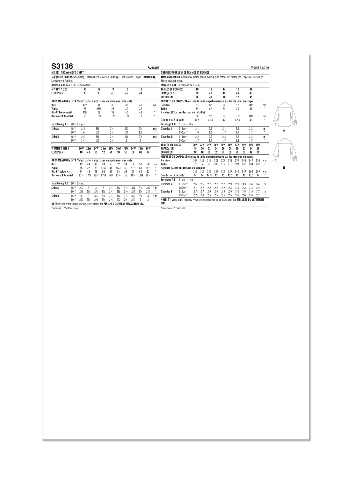 Simplicity S3136 sewing pattern envelope showing a top or waistcoat