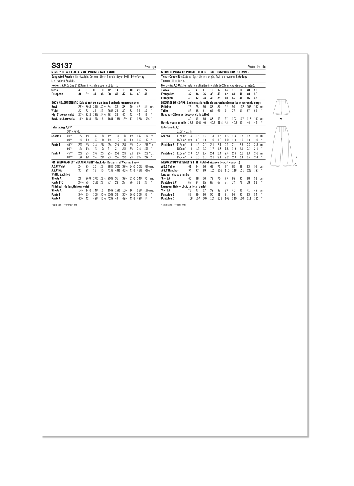 Simplicity S3137 sewing pattern envelope showing a skirt or trousers