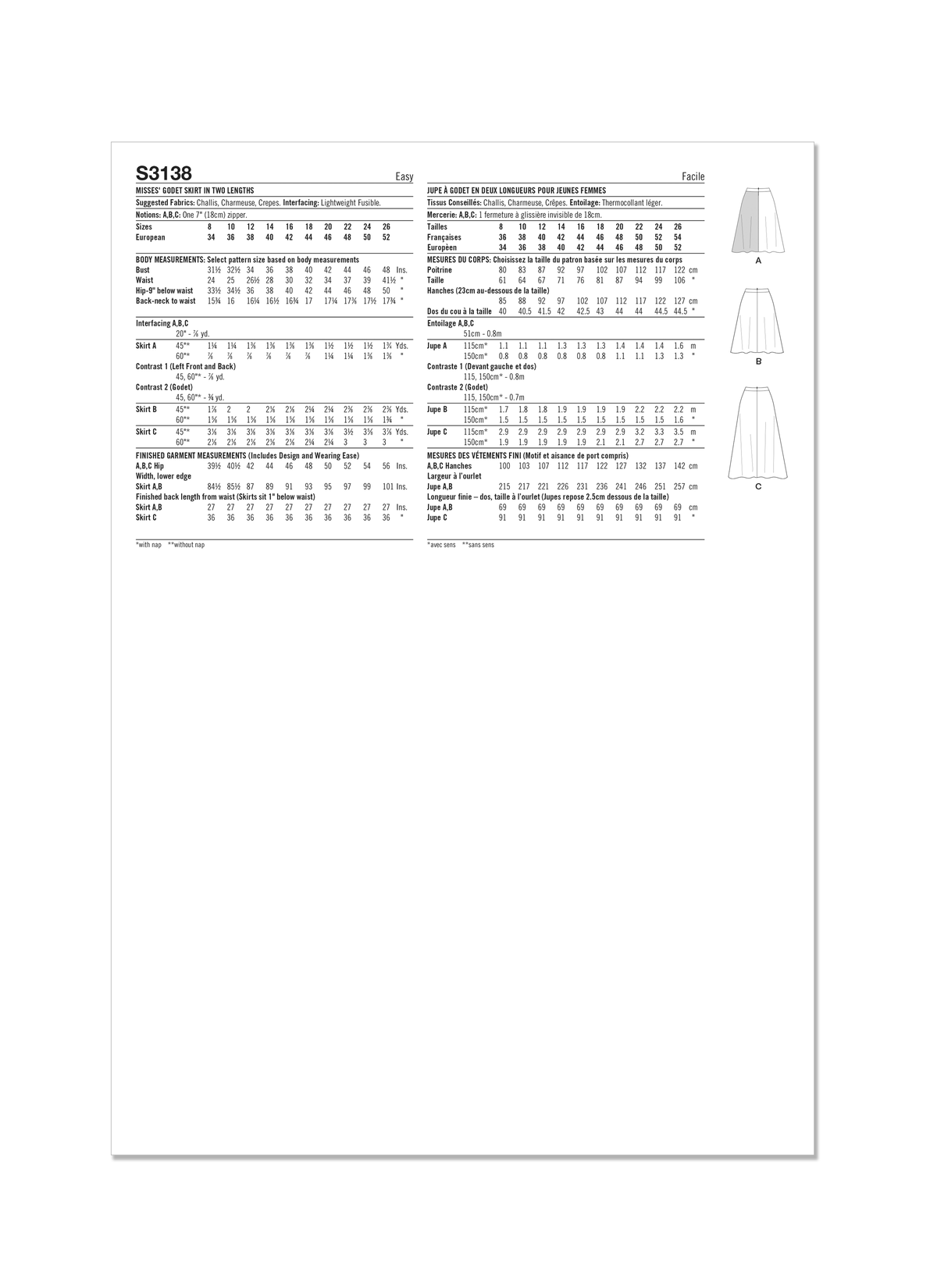 Simplicity S3138 sewing pattern envelope showing a skirt or trousers