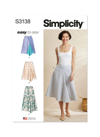 Simplicity S3138 sewing pattern envelope showing a skirt or trousers