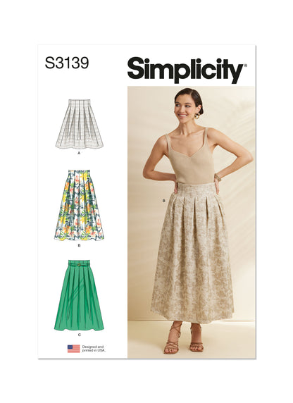 Simplicity S3139 sewing pattern envelope showing a skirt or trousers