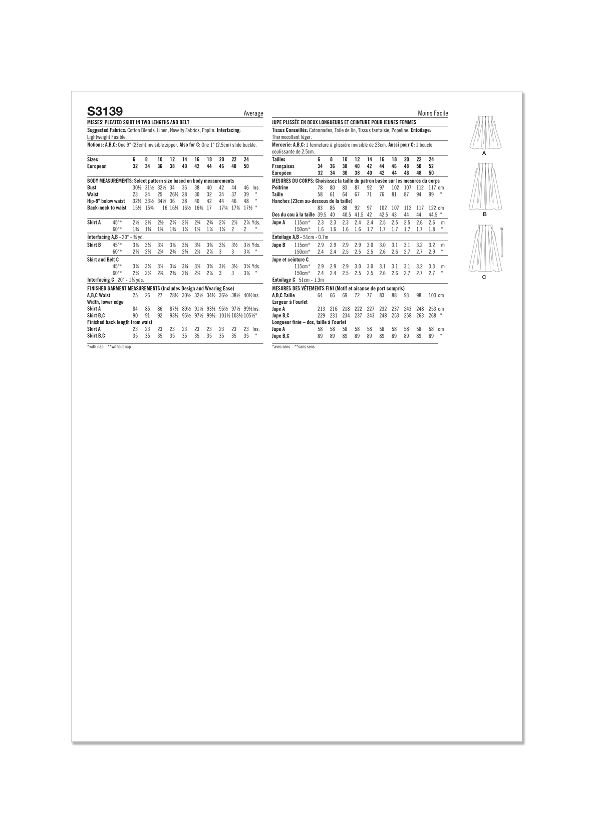 Simplicity S3139 sewing pattern envelope showing a skirt or trousers
