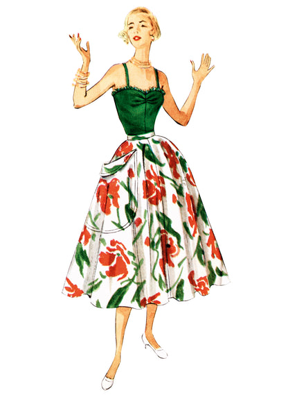 Simplicity S3151 sewing pattern envelope showing a 1950s style one-piece bathing suit and skirt