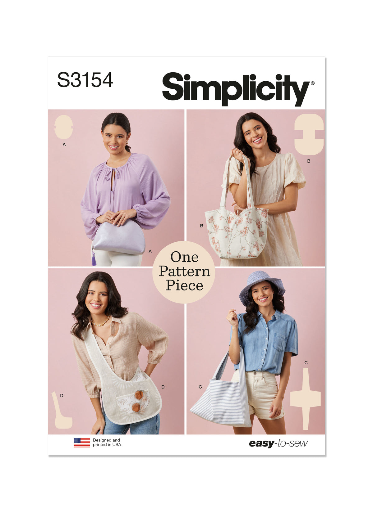 Simplicity S3154 pattern envelope showing lined bags