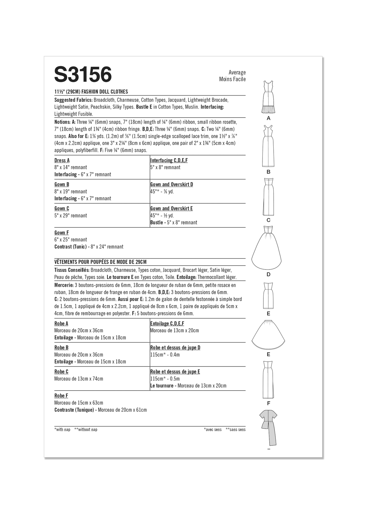 Simplicity S3156 pattern envelope showing doll outfits