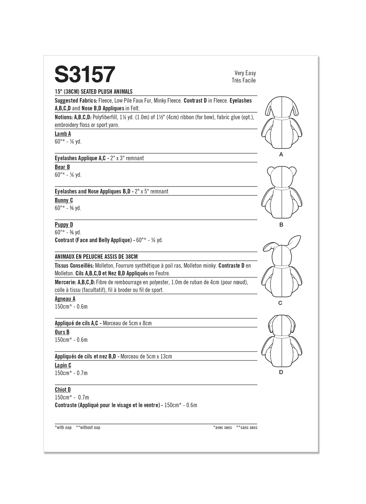 Simplicity S3157 pattern envelope showing stuffed toy characters