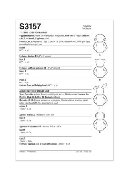 Simplicity S3157 pattern envelope showing stuffed toy characters