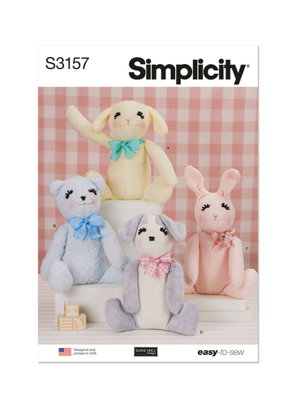 Simplicity S3157 pattern envelope showing stuffed toy characters