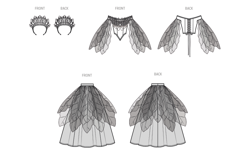 Simplicity S3160 pattern envelope showing a gold fantasy gown with sheer leaf overlays