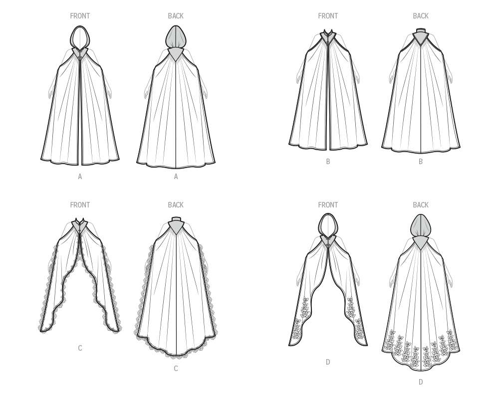 Simplicity S3161 pattern envelope showing sheer flowing capes in four styles