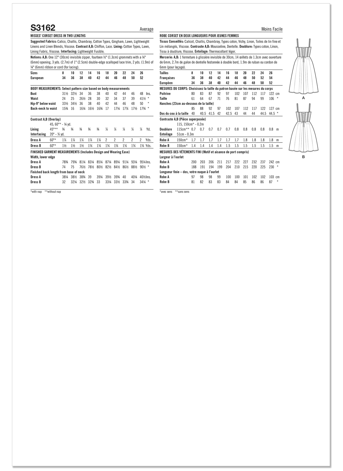 Simplicity S3162 pattern envelope showing a lace-trimmed dress with laced back