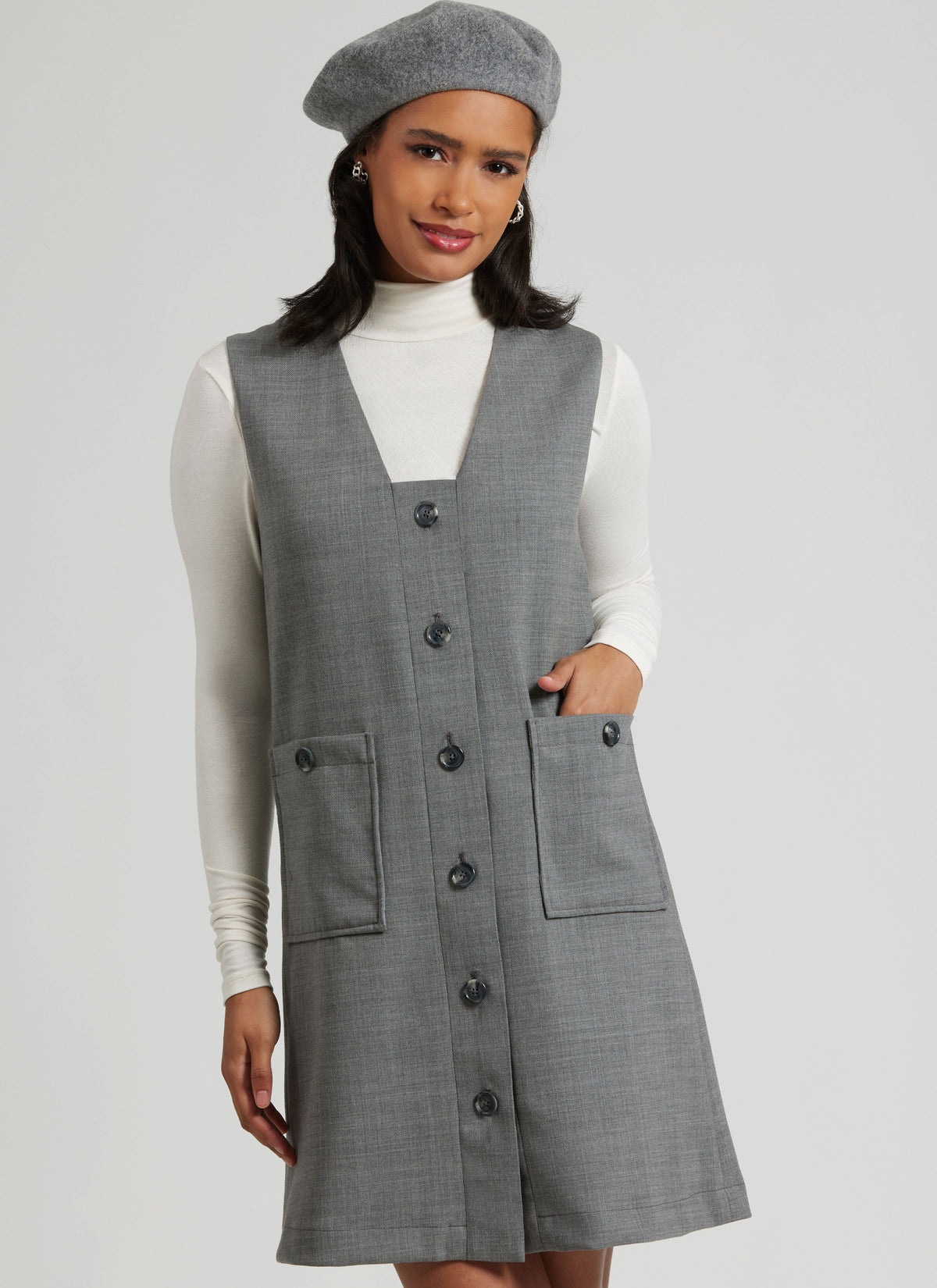 Simplicity S3164 pattern envelope showing a deep V-neck button front dress