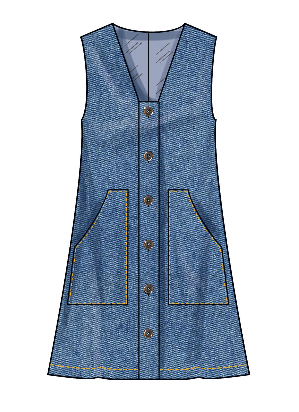 Simplicity S3164 pattern envelope showing a deep V-neck button front dress