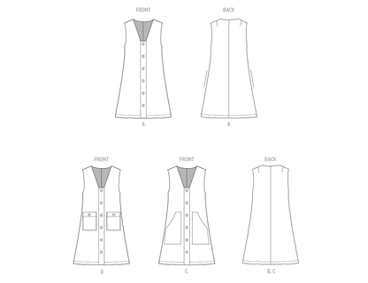 Simplicity S3164 pattern envelope showing a deep V-neck button front dress