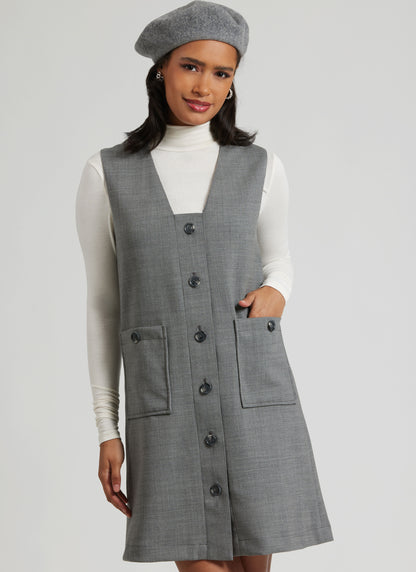 Simplicity S3164 pattern envelope showing a deep V-neck button front dress