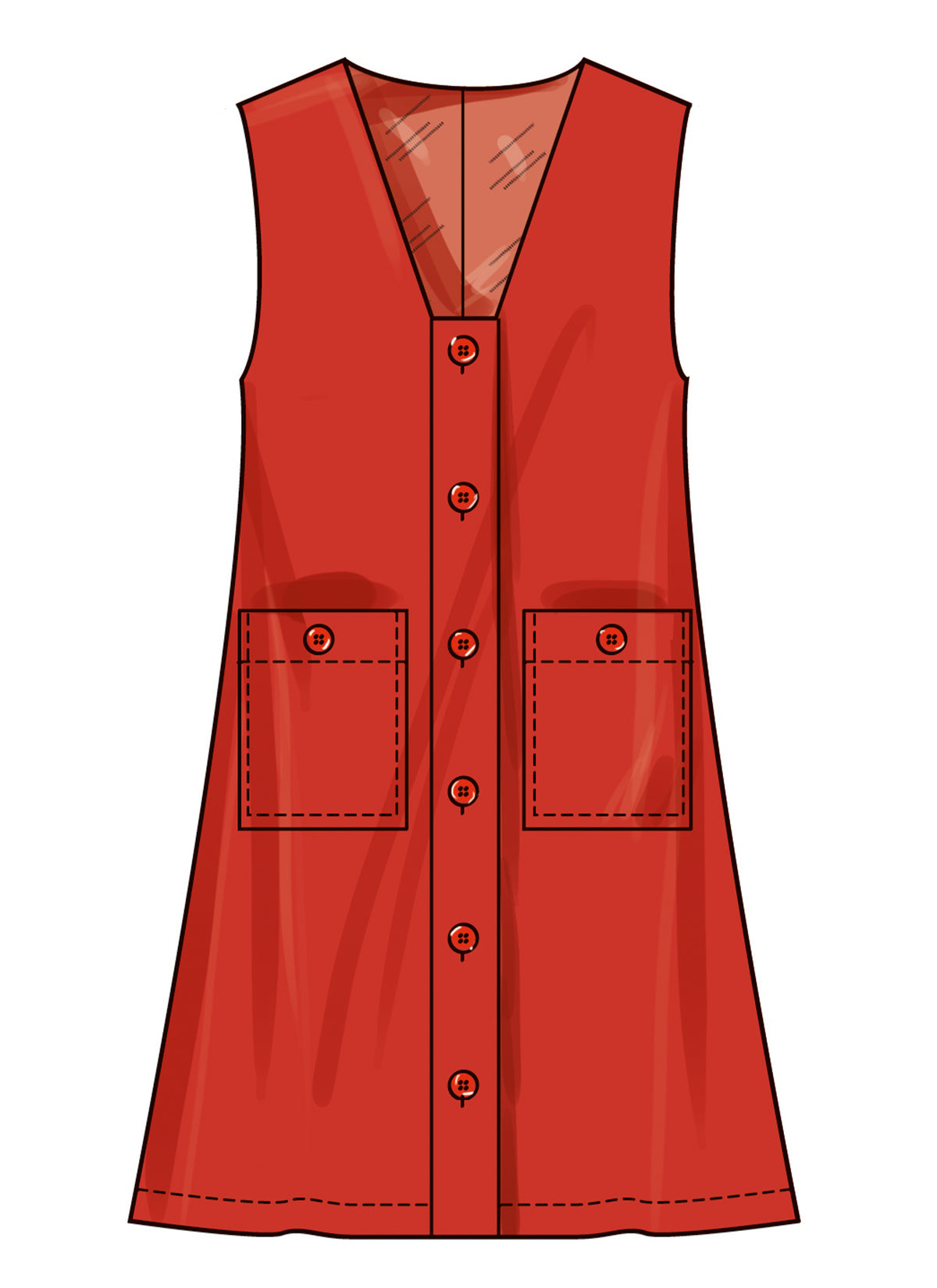 Simplicity S3164 pattern envelope showing a deep V-neck button front dress