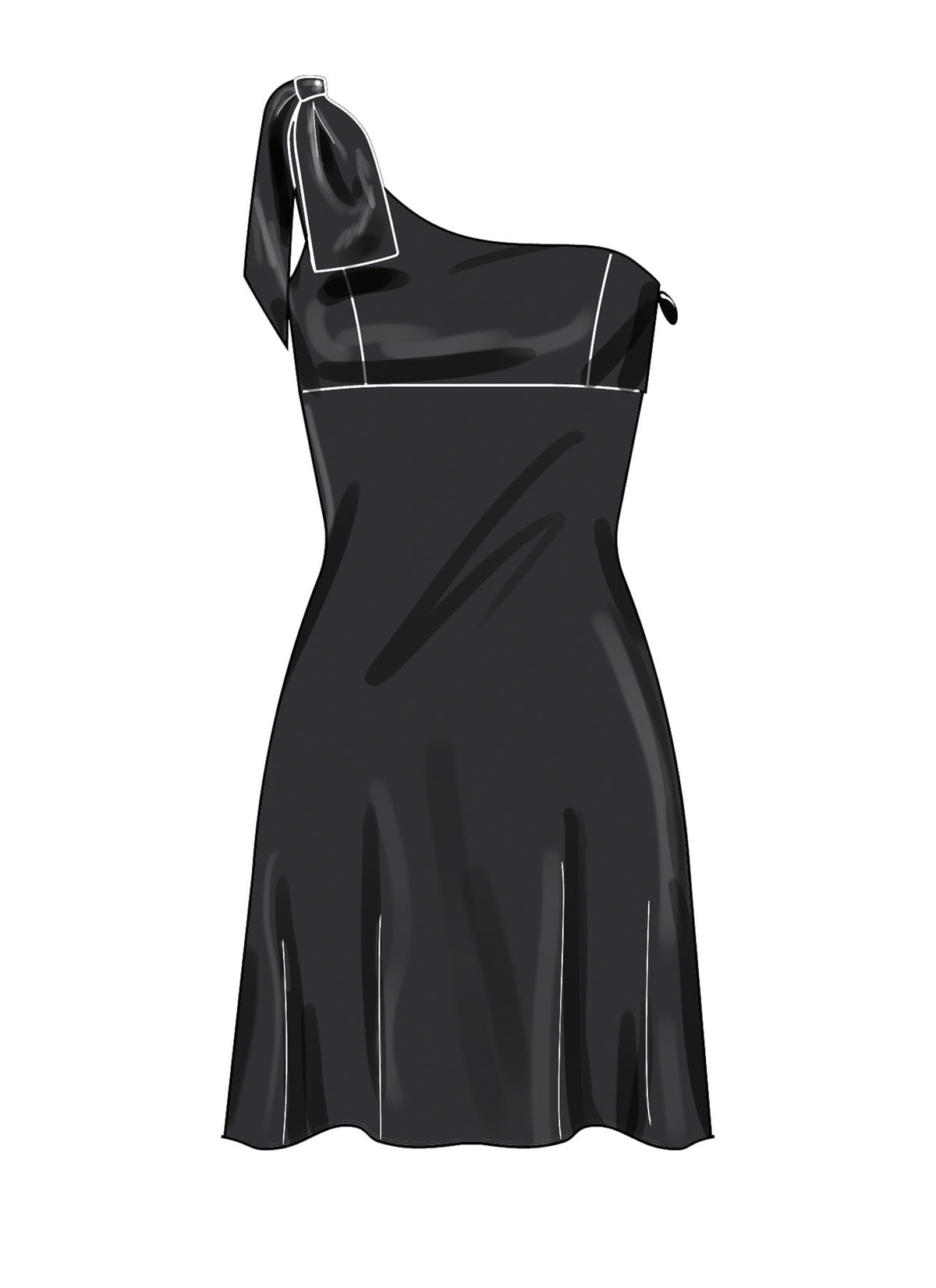 Simplicity S3165 pattern envelope showing a one-shoulder dress in three lengths