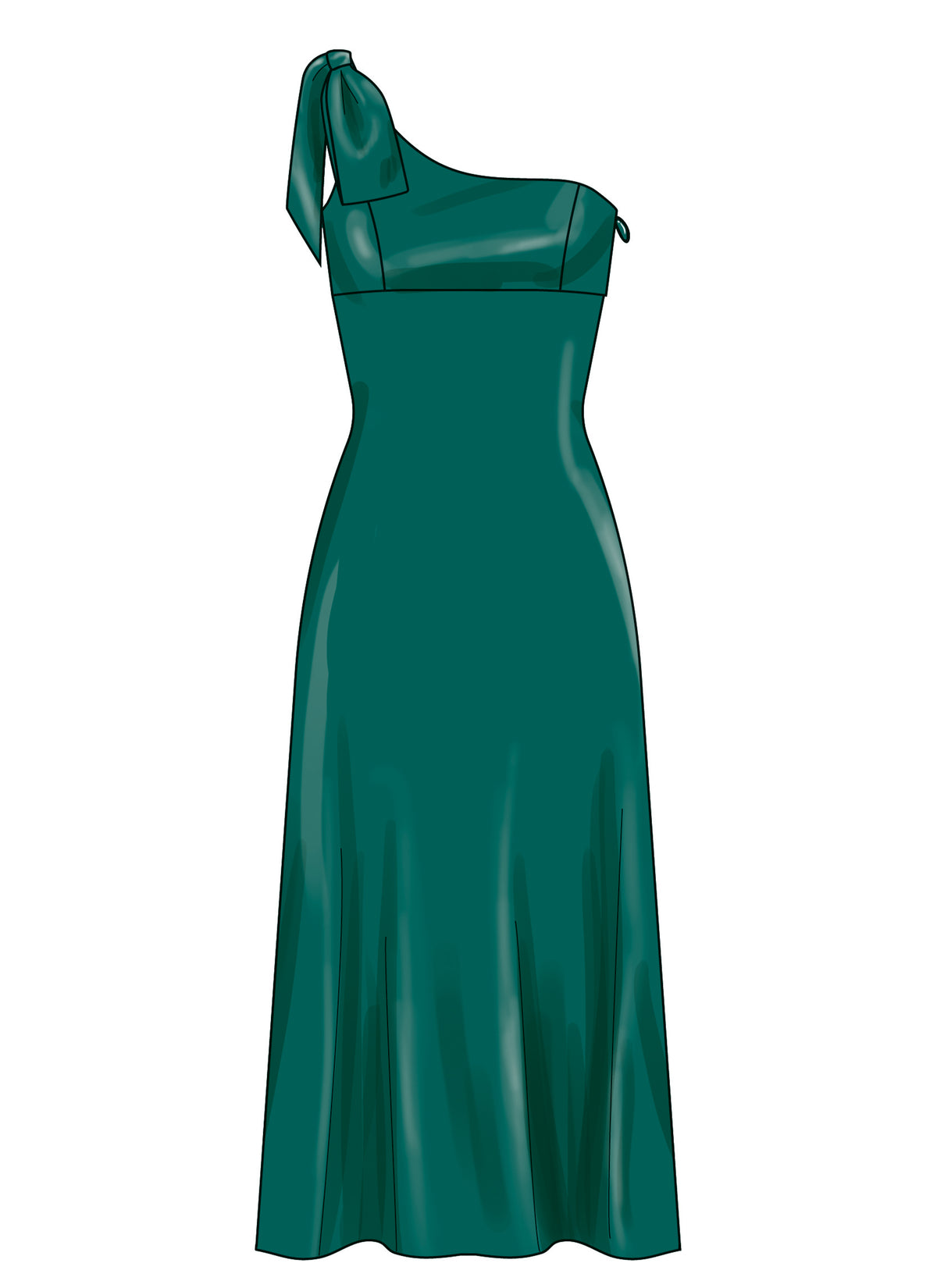 Simplicity S3165 pattern envelope showing a one-shoulder dress in three lengths