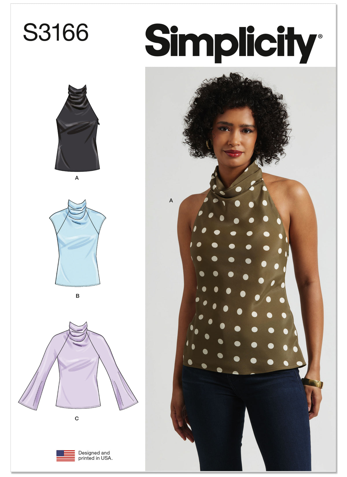 Simplicity S3166 pattern envelope showing cowl neck tops