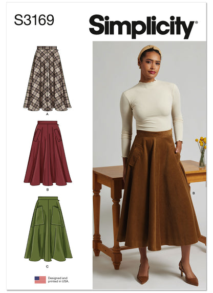 Simplicity S3169 pattern envelope showing a skirt and trousers