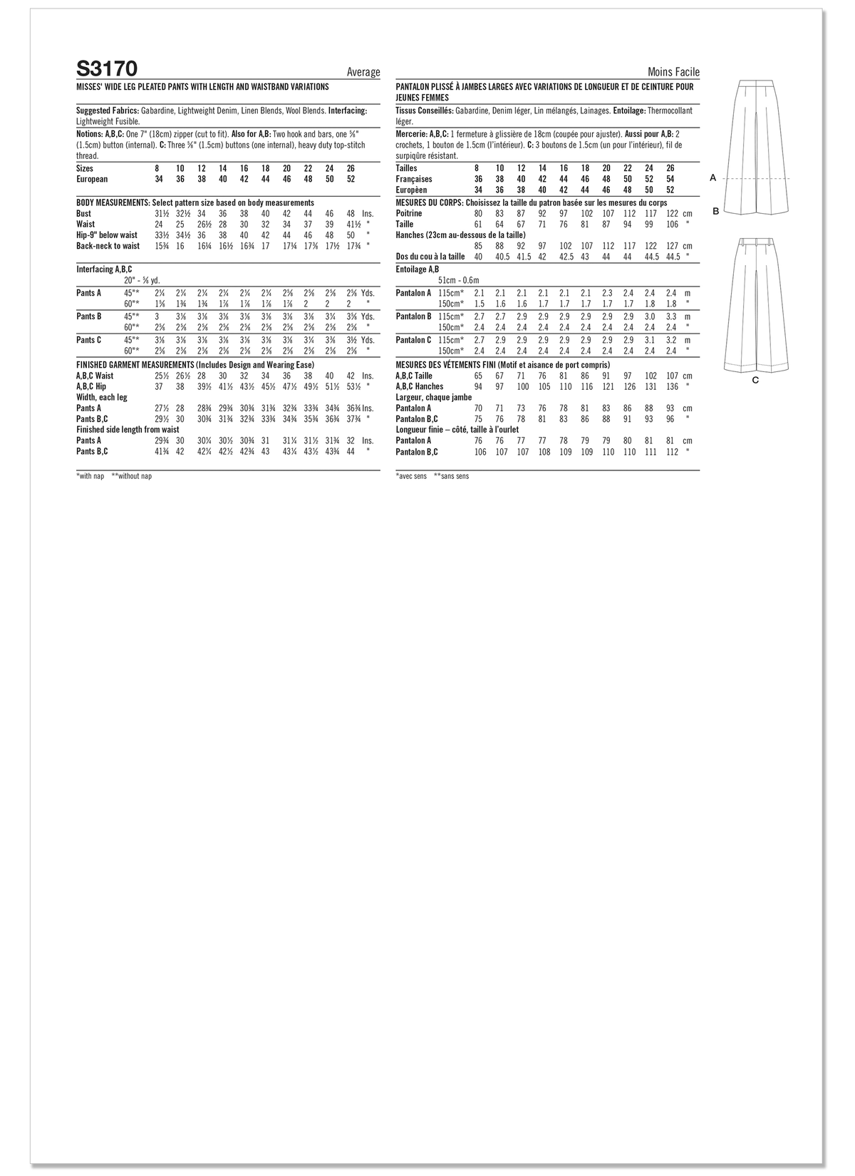 Simplicity S3170 pattern envelope showing a fly front skirt and trousers