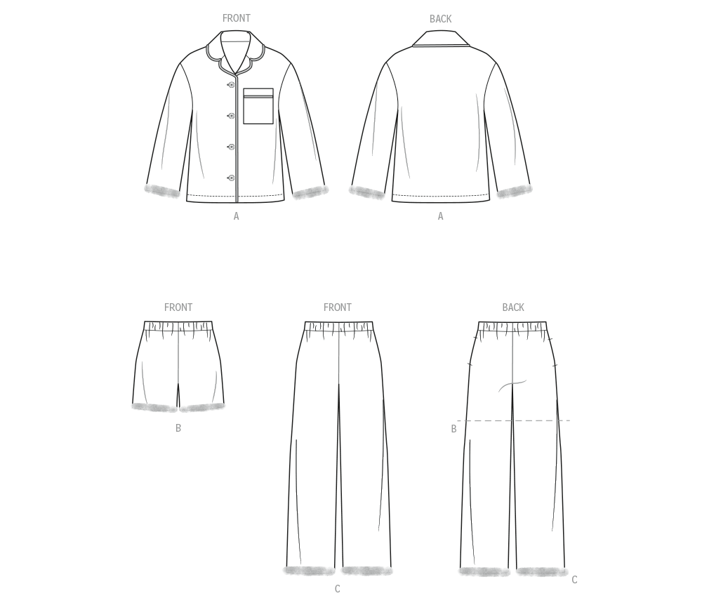 Simplicity S3176 pattern envelope showing girls' pyjamas with trimmed cuffs