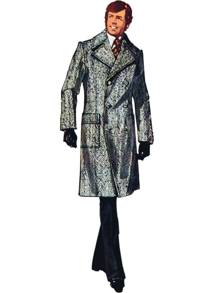 Simplicity S3177 pattern envelope showing a vintage 1970s men's overcoat