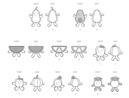 Simplicity S3184 pattern envelope showing small plush fruit toys