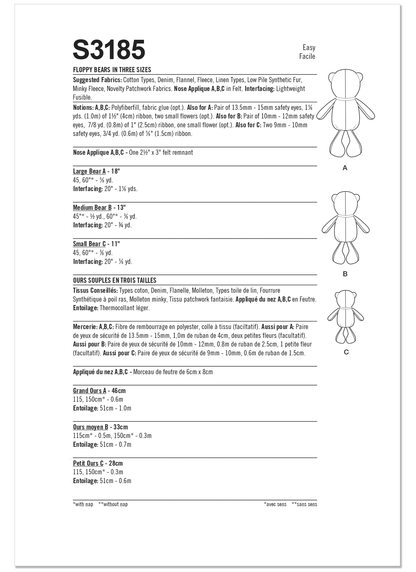 Simplicity S3185 pattern envelope showing stuffed toys with ribbon bows