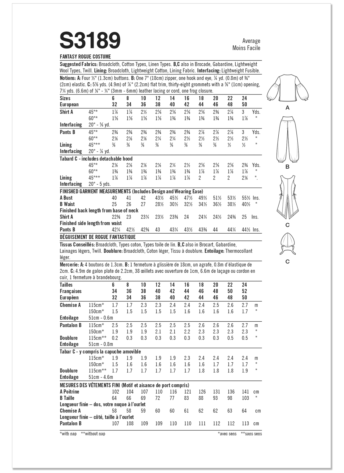 Simplicity S3189 pattern envelope showing misses' costumes with billowy sleeves